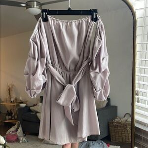 Elegant Off-Shoulder Dress with Belt • essue